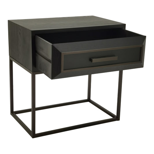 Lixly Black Wood Iron Frame Bedside Cabinet