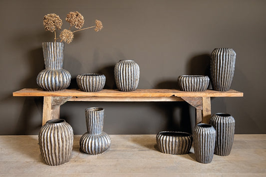 Bodi Bronze Ceramic Pot Round Bulb Ribbed S