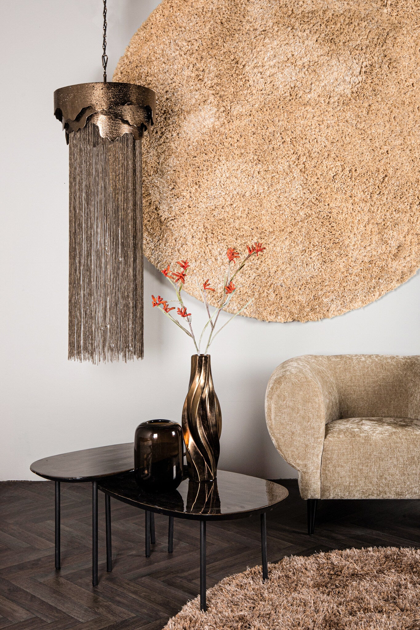 Oxil Black Wood Side Table Egg Shape Top SV2