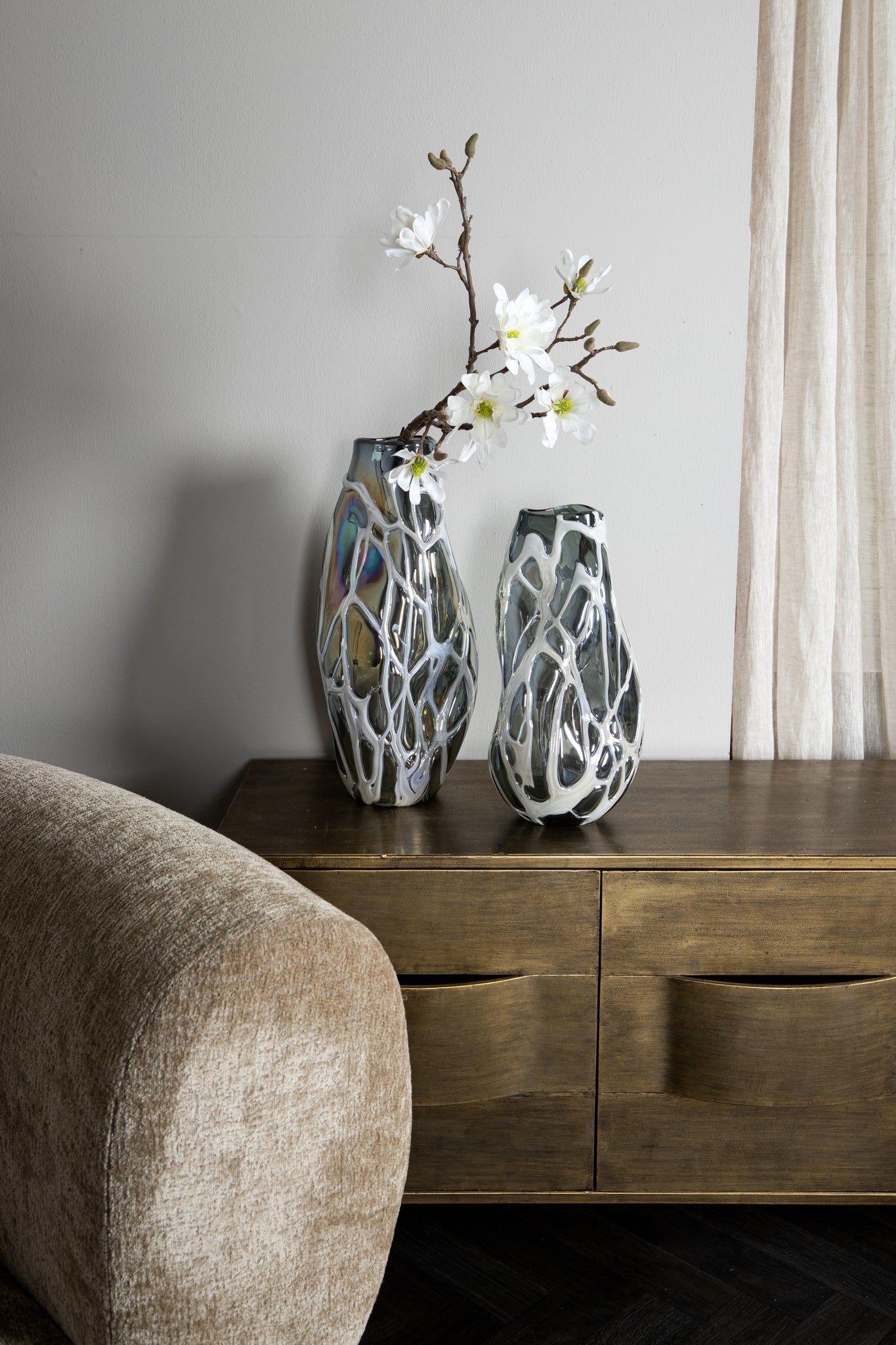 Conck Grey Solid Glass Vase White Organic L