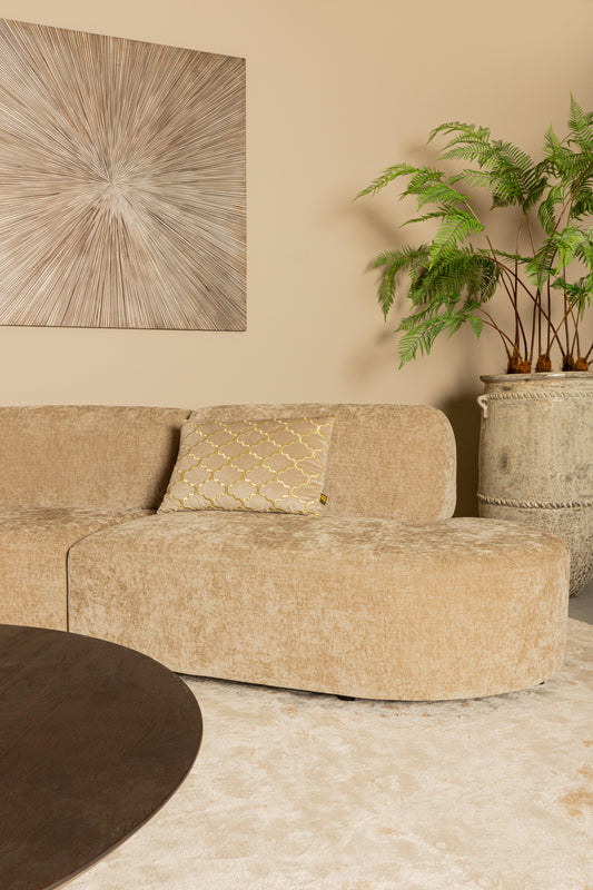 Lujo Sofa White Fiore Fabric Right Ottoman
