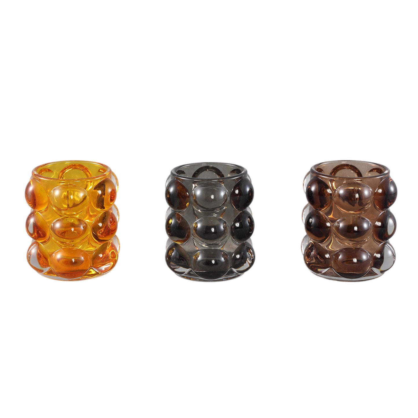 Lonnie Brown Glass Tealight Round With Circles