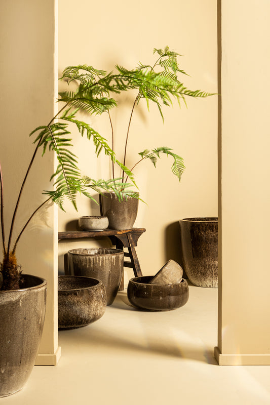 Nayaa Brown Ceramic Pot Round Low SV4