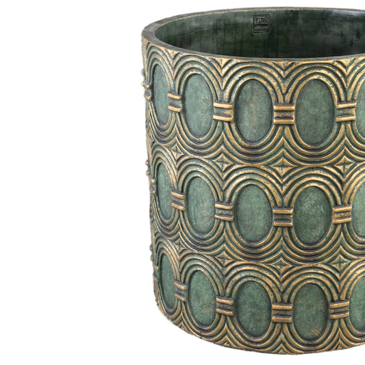 Kamilla Green Cement Round Pot Gold Art Deco Big L