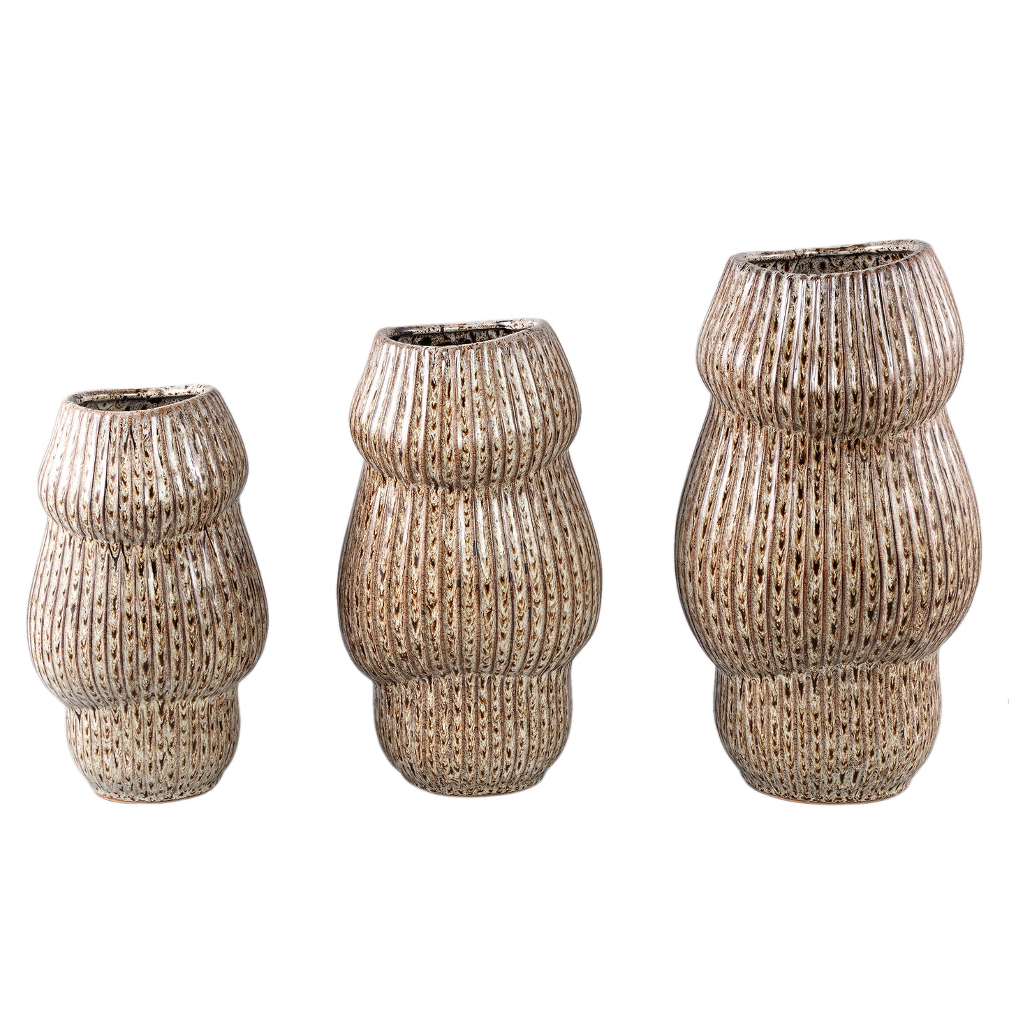 Colby Brown Ceramic Pot Round Shaped Lines High M