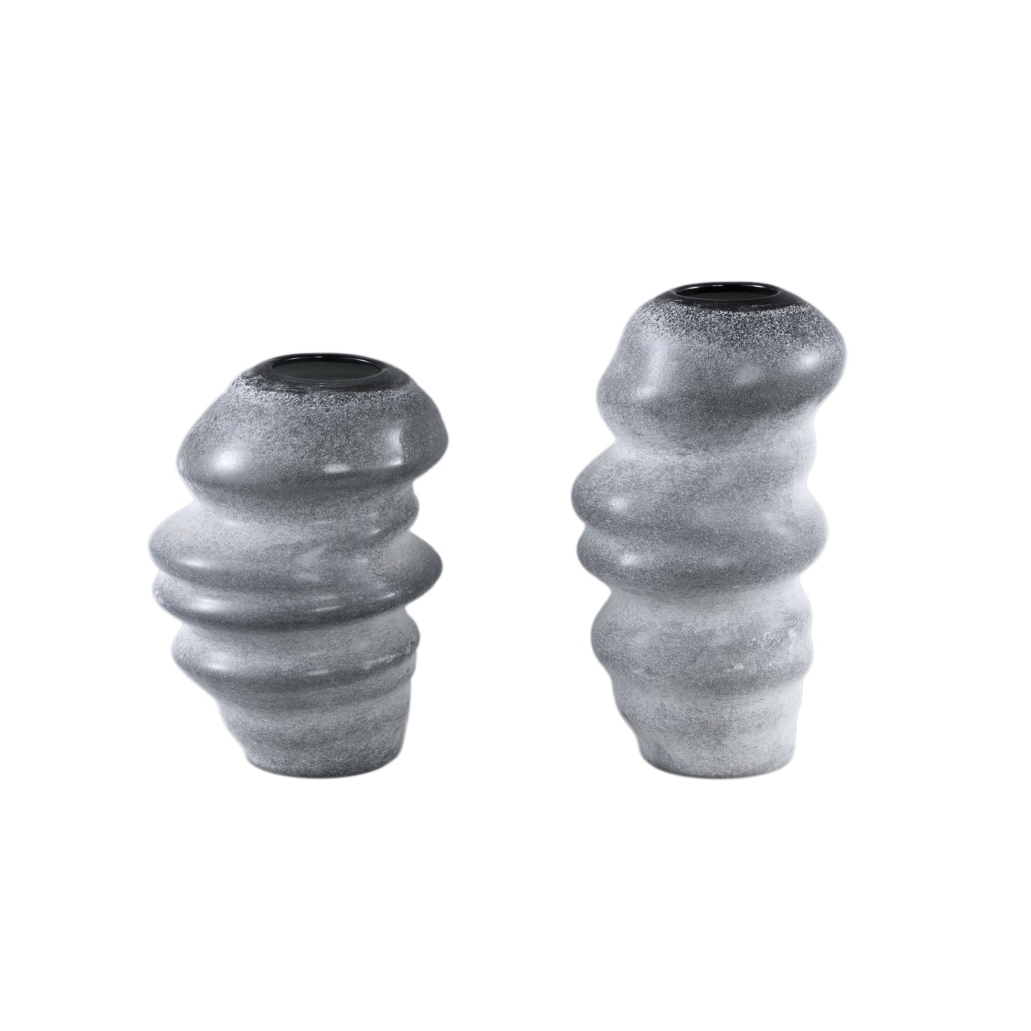 Orietta Grey Matte Glass Vase Wavy Round S