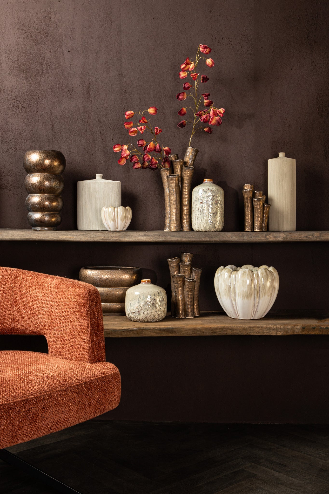 Anashe Bronze Ceramic Pot Layers Round High L