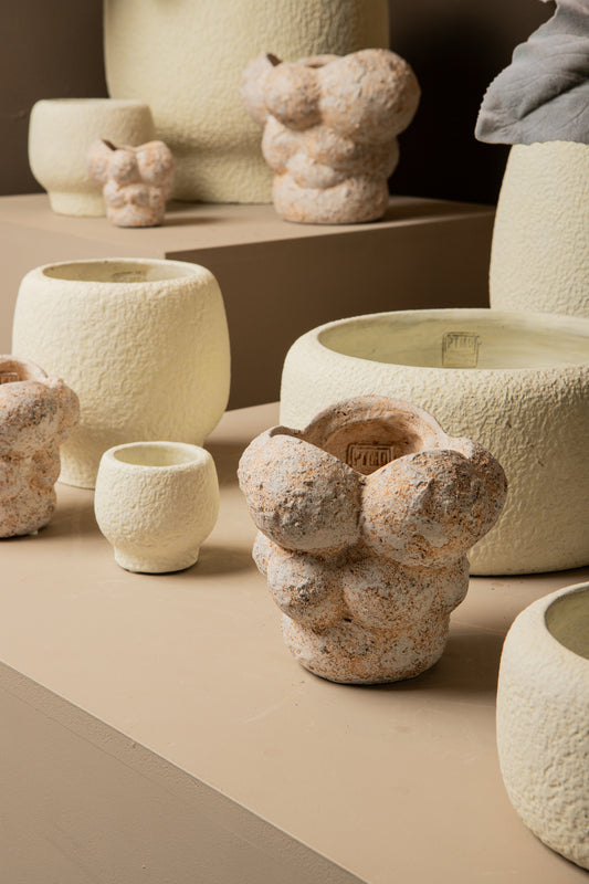Evelynn White Round Cement Pot Low L