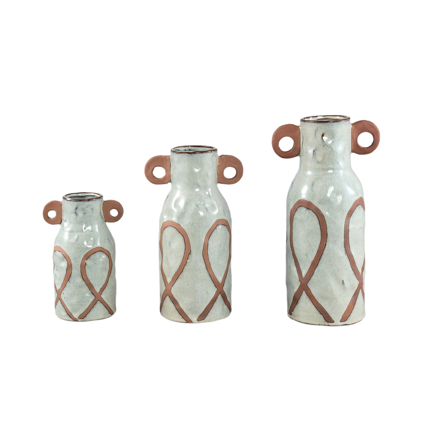 Freiah Cream Ceramic Round Pot Brown Motive High L
