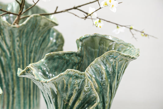 Swing Green Ceramic Pot Cabbage Shape M
