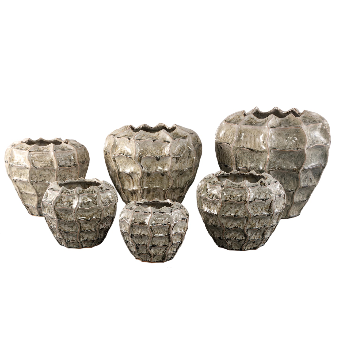 Cedric Cream Ceramic Round Wavy Pot Mixed Colors L