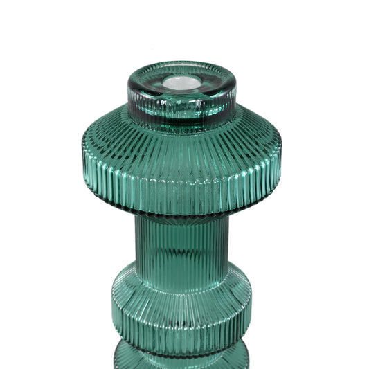 Galinda Dark Green Ribbed Glass Candle Holder M