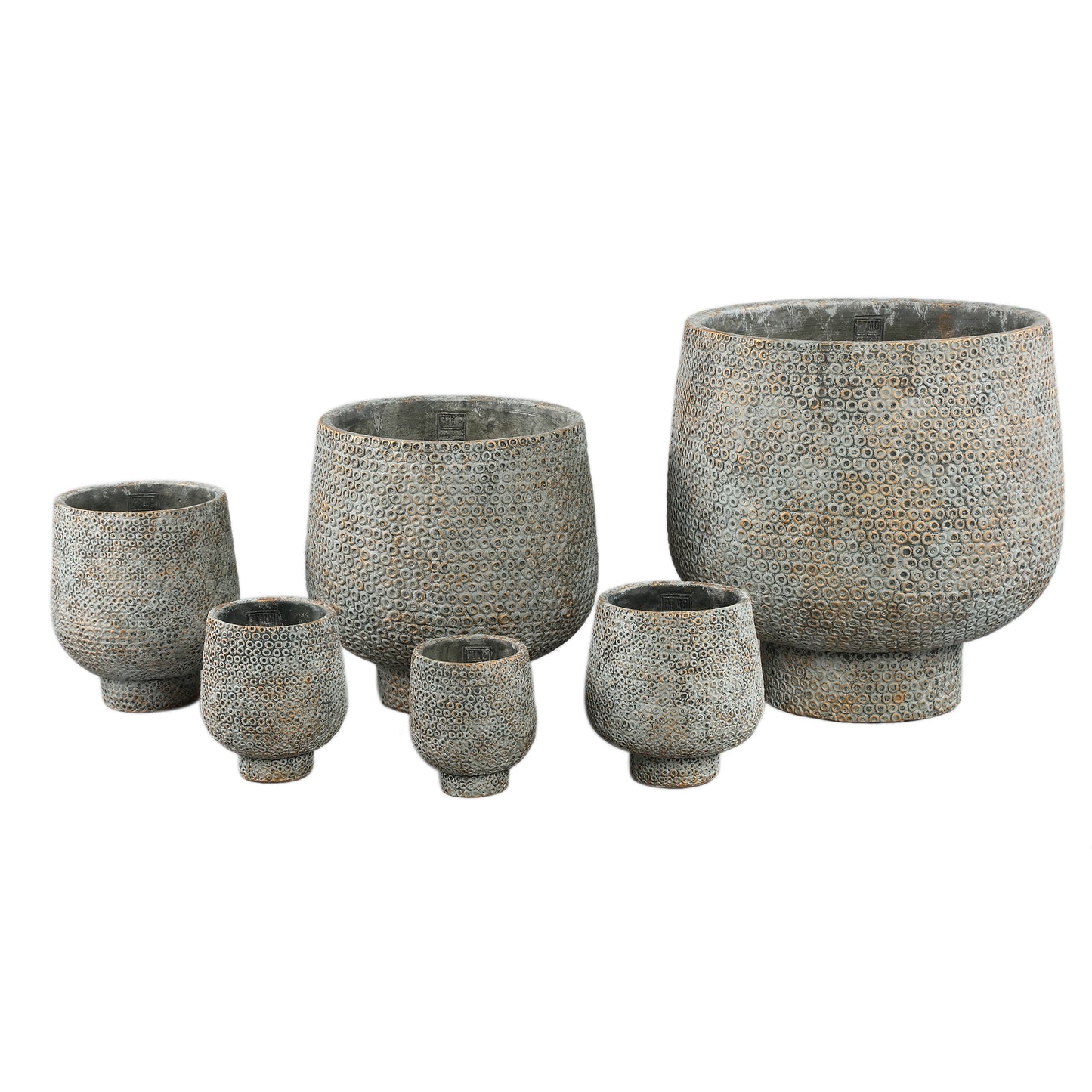 Laim Grey Cement Round Pot Dots Pattern Base XXL