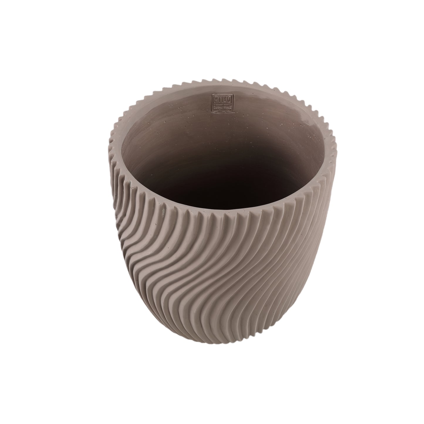 Lianna Beige Cement Round Pot Line Pattern XL
