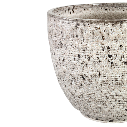 Elana White Round Ceramic Pot With Grey Pattern L