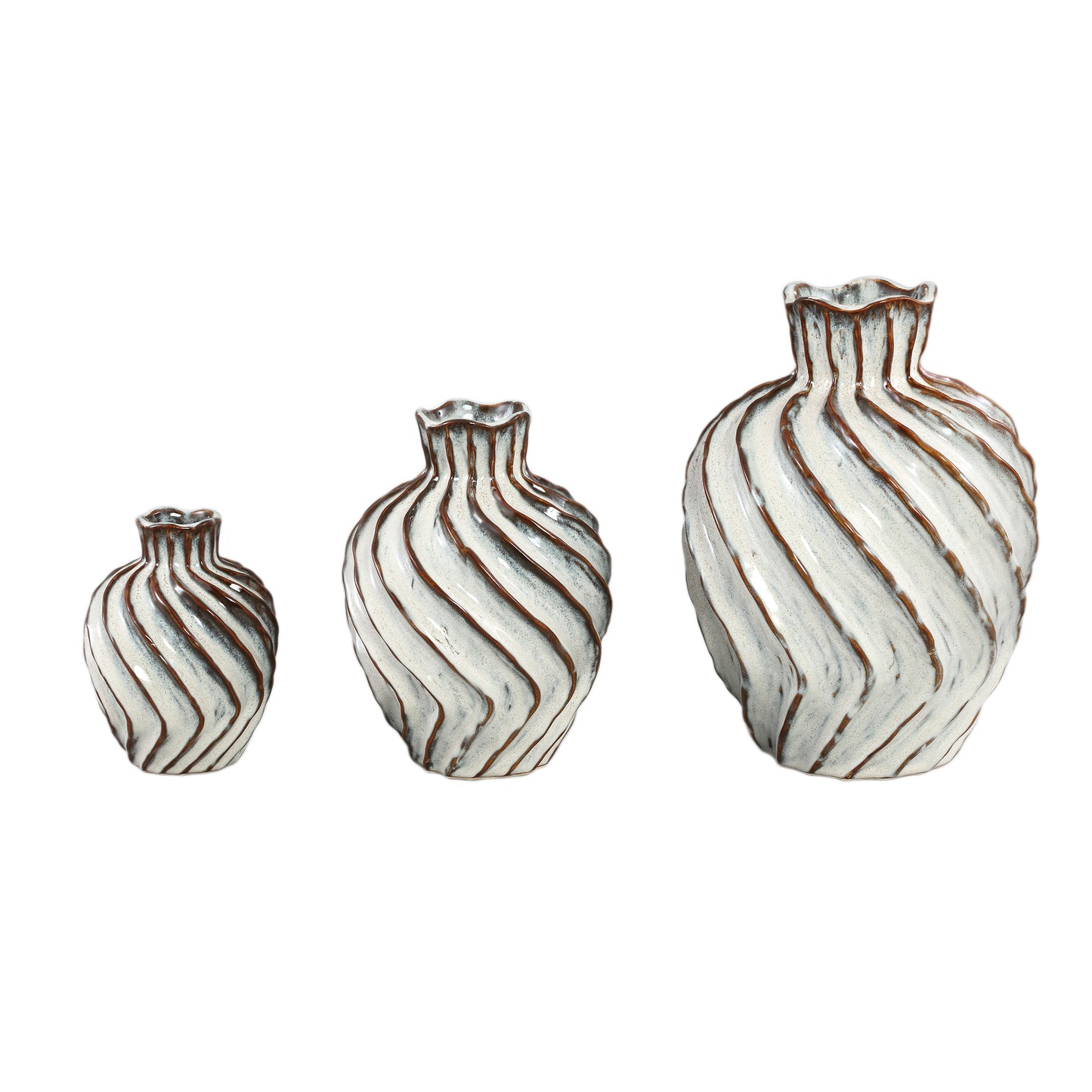 Marel White Round Ceramic Vase Swirl Lines L