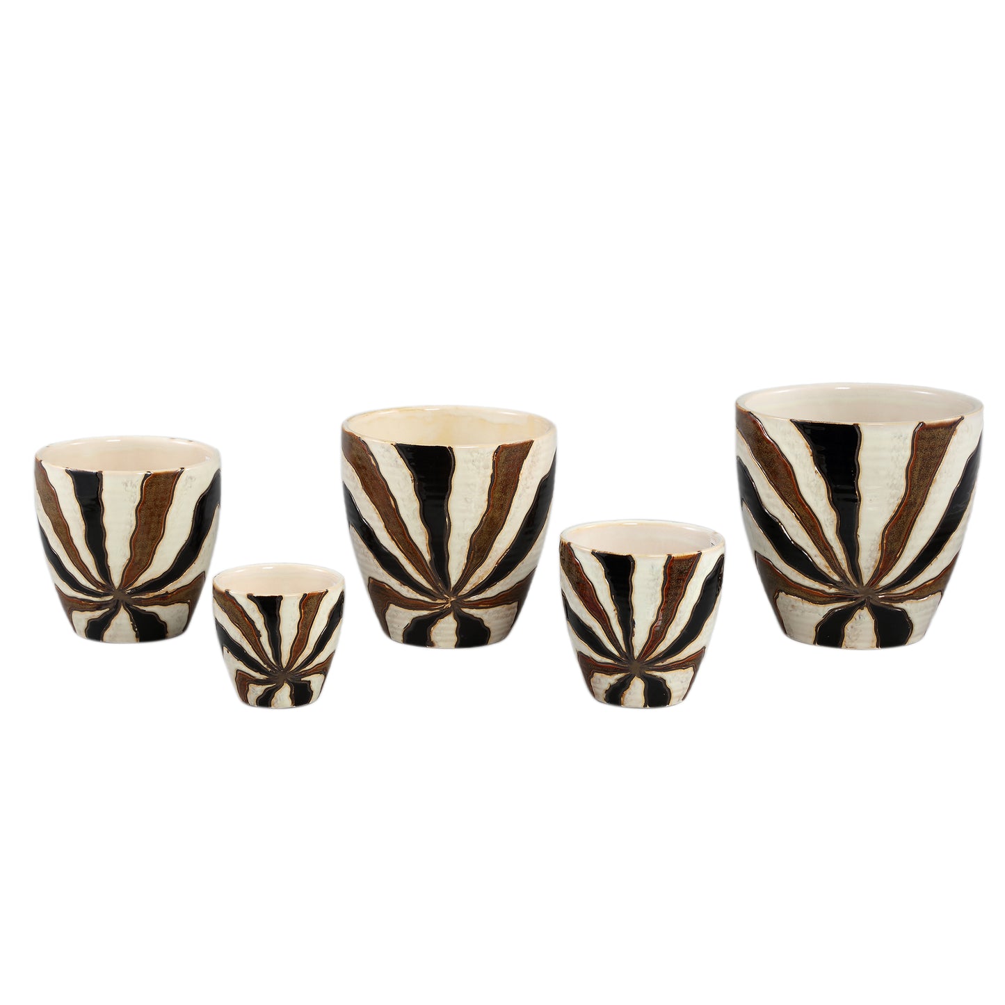 Evelin Dark Brown Round Ceramic Pot With Lines XL