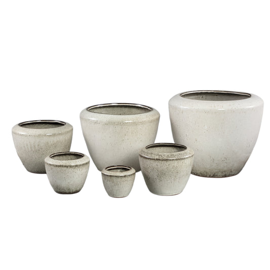 Kyleigh Beige Round Ceramic Pot Smooth Low L