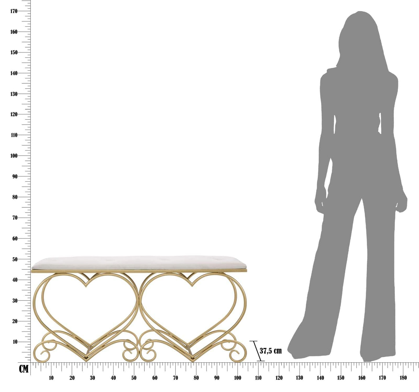 Mauro Ferretti BENCH HEART CREMA CM 105X37,5X51,5