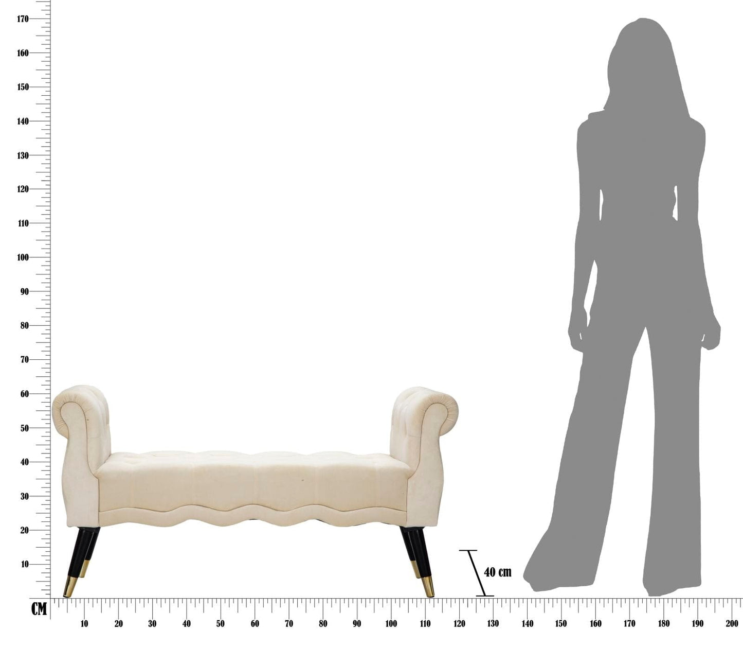 Mauro Ferretti BENCH PARIS CREMA/GOLD CM 120X40X60