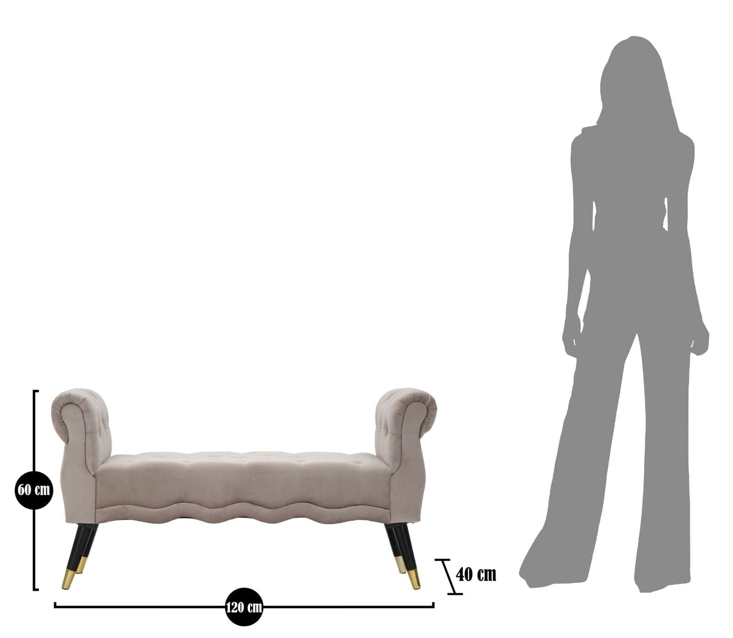 Mauro Ferretti BENCH PARIS GRIGIA/GOLD CM 120X40X60