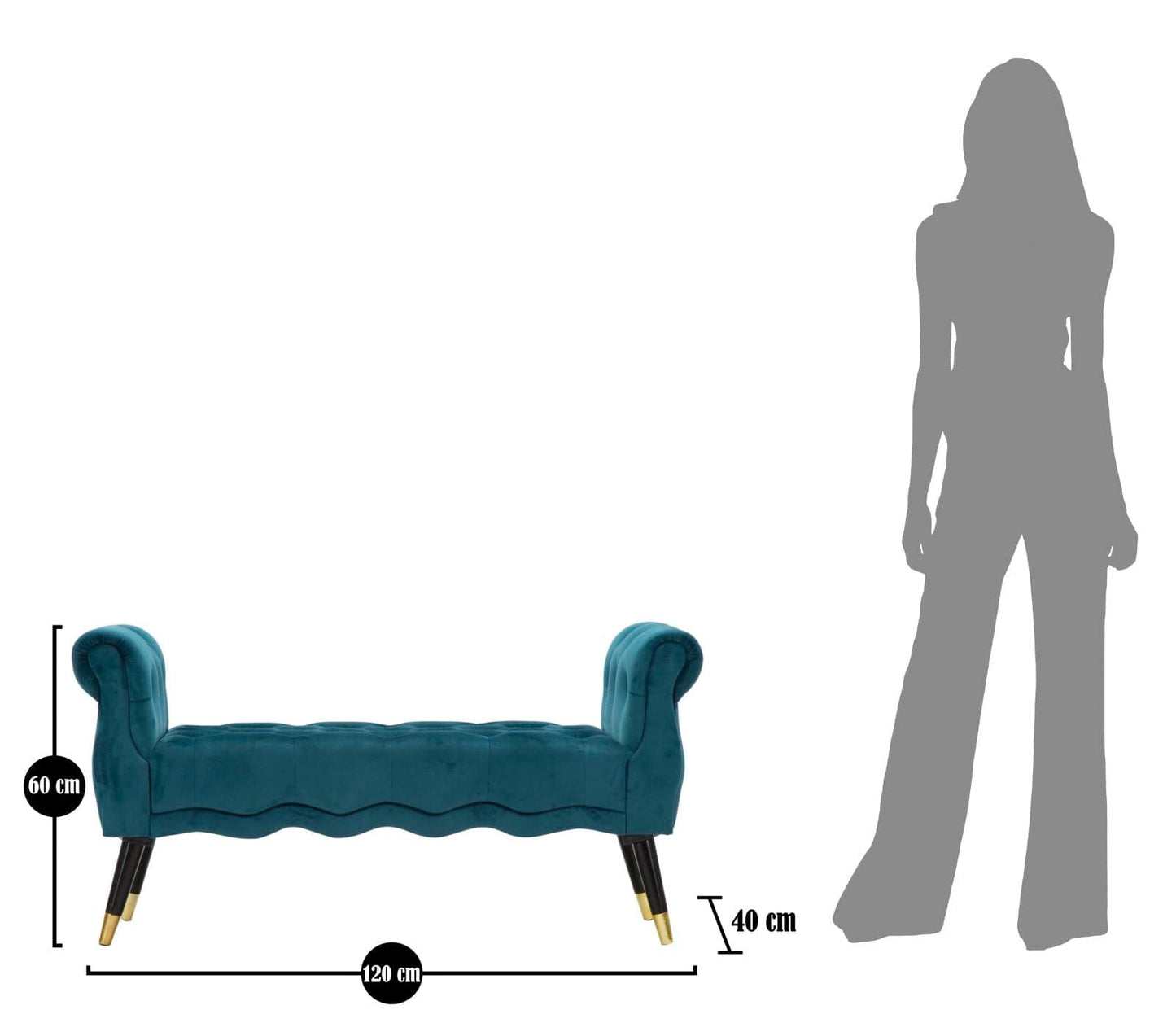 Mauro Ferretti BENCH PARIS TEAL/GOLD CM 120X40X60