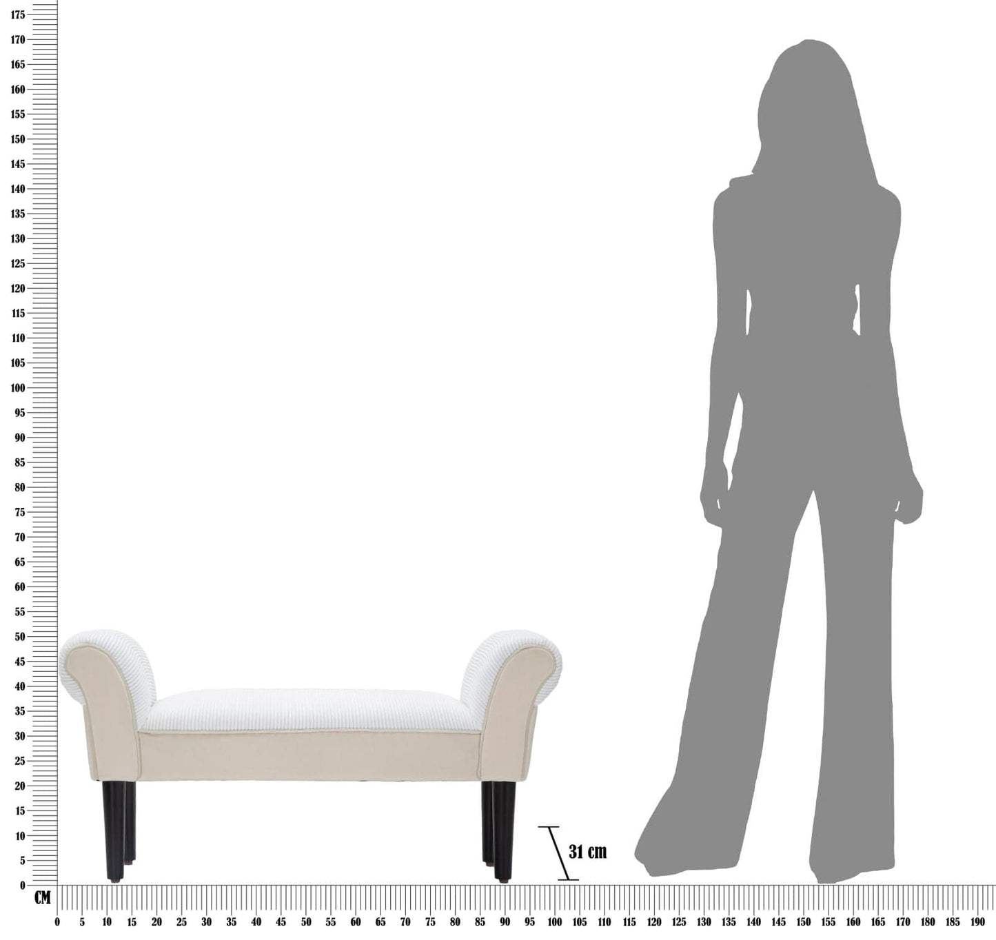 Mauro Ferretti BENCH VELVET CREMA CM 102X31X51