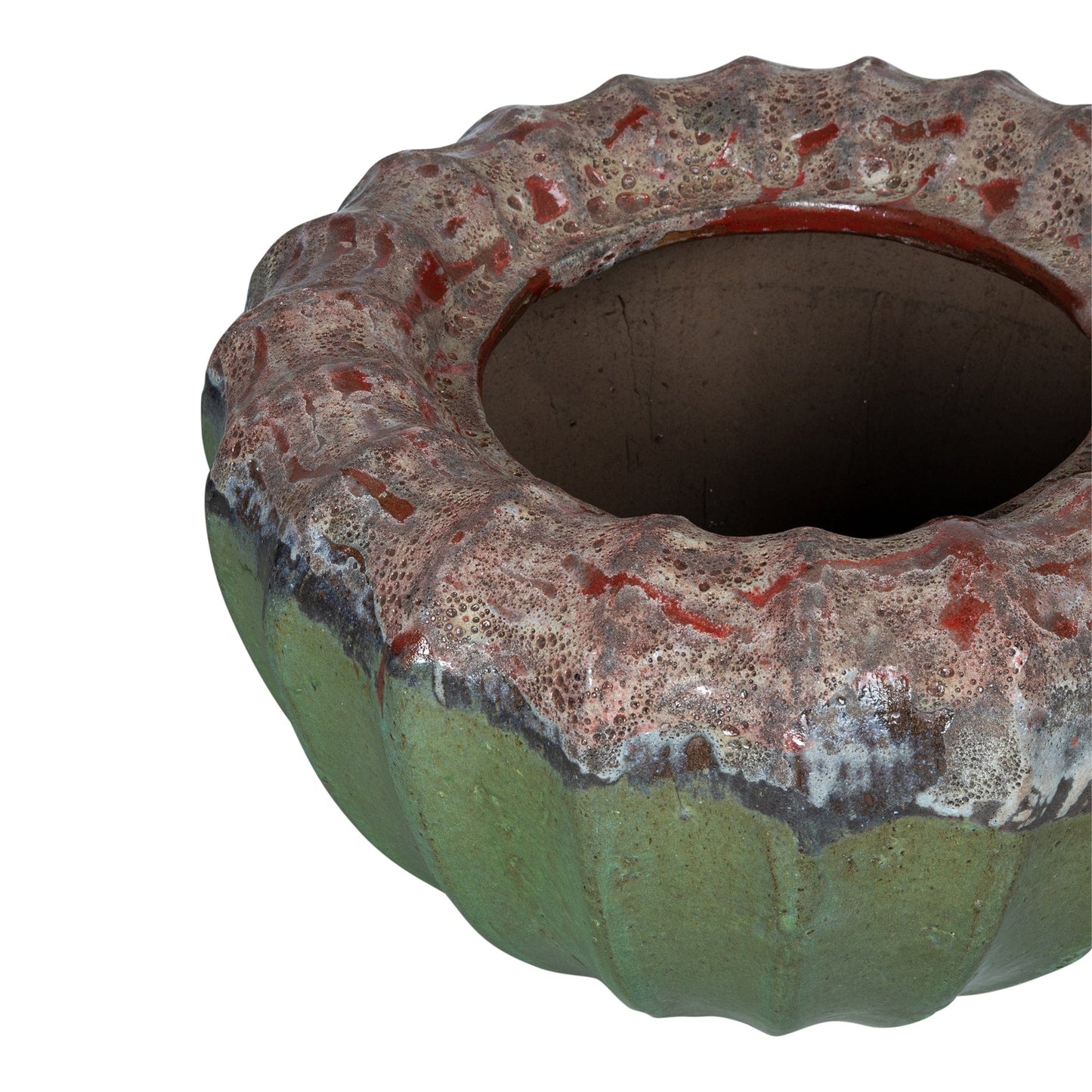 PTMD Jinah Green keramiek pot biologisch geribbeld rond L