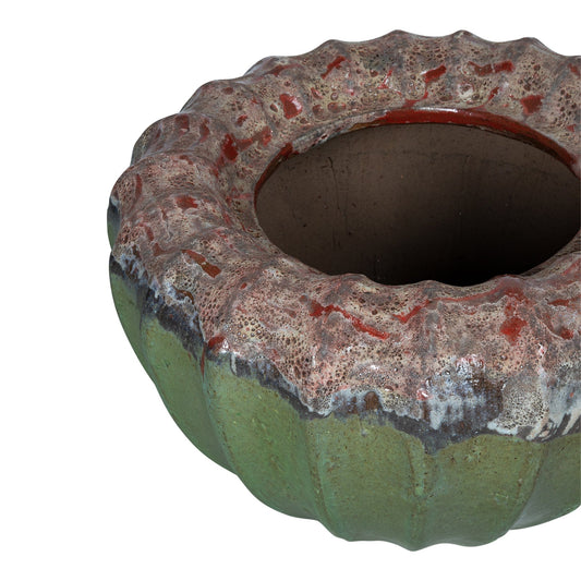 PTMD Jinah Green keramiek pot biologisch geribbeld rond L