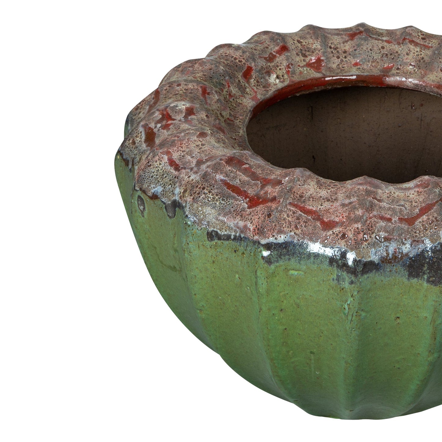 PTMD Jinah Green keramiek pot biologisch geribbeld rond S