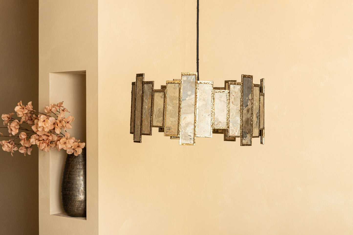 PTMD Levan Brass steenfineer hanglamp rond