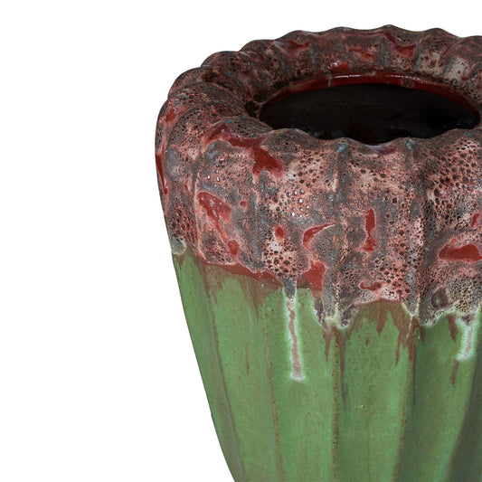 PTMD Linex Green keramiek pot biologisch geribbeld rond S