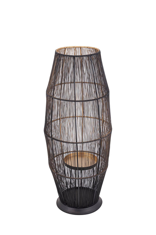 PTMD Meilo Zwarte vloerlantaarn met ijzerdraad, goud van binnen