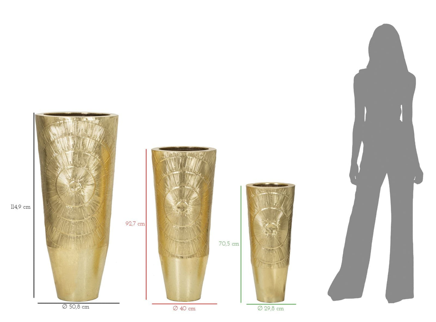 Mauro Ferretti VASE HOLDER GOLDELY SET 3 PCS CM Ø 50,8X114,9-40X92,7-29,8X70,5