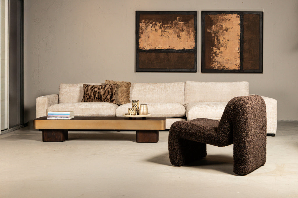 Warren Salontafel 180x45x31 bruin hout goud mtl