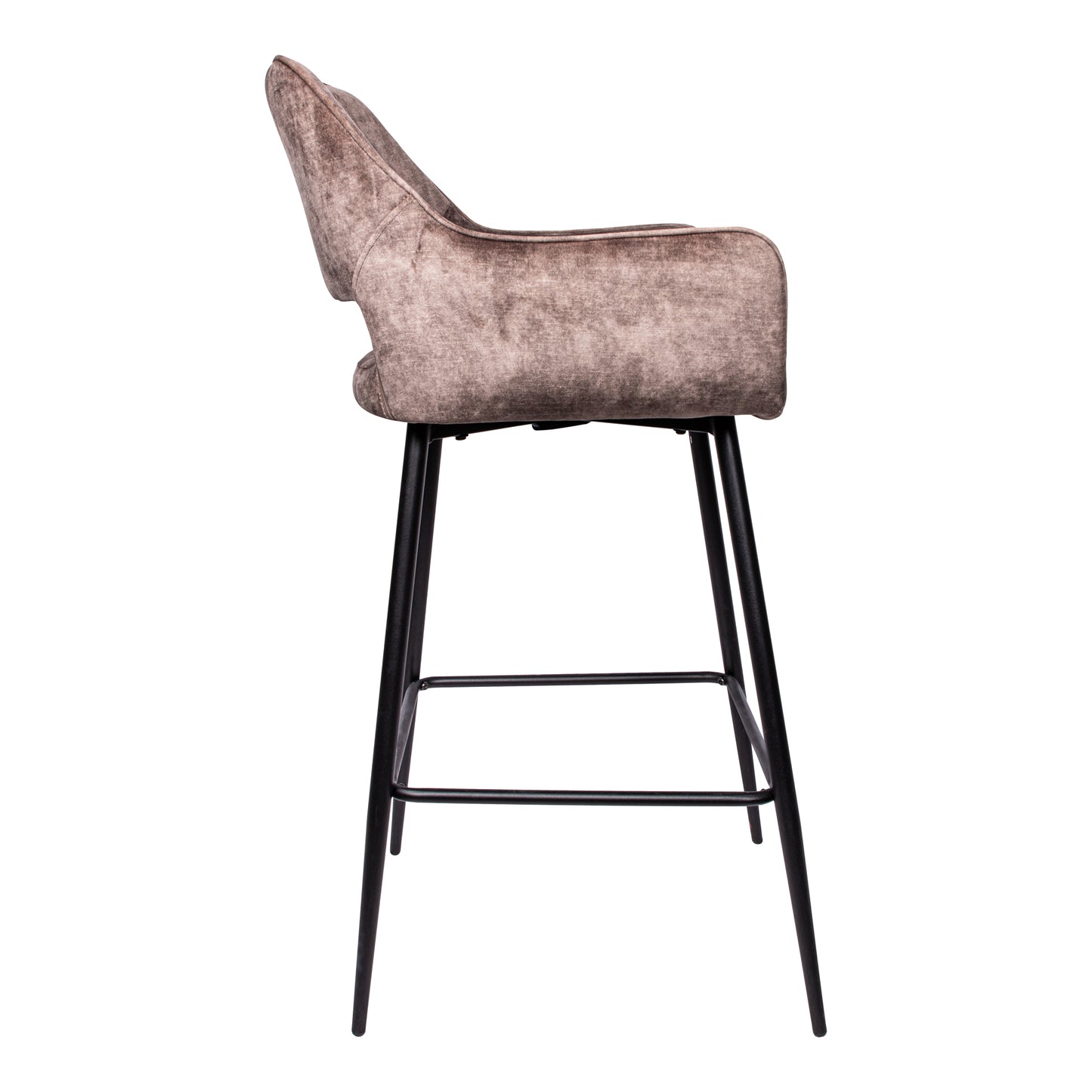 Fallon Velvet Brown Bar Stool Black Metal Leg KD (set of 2)