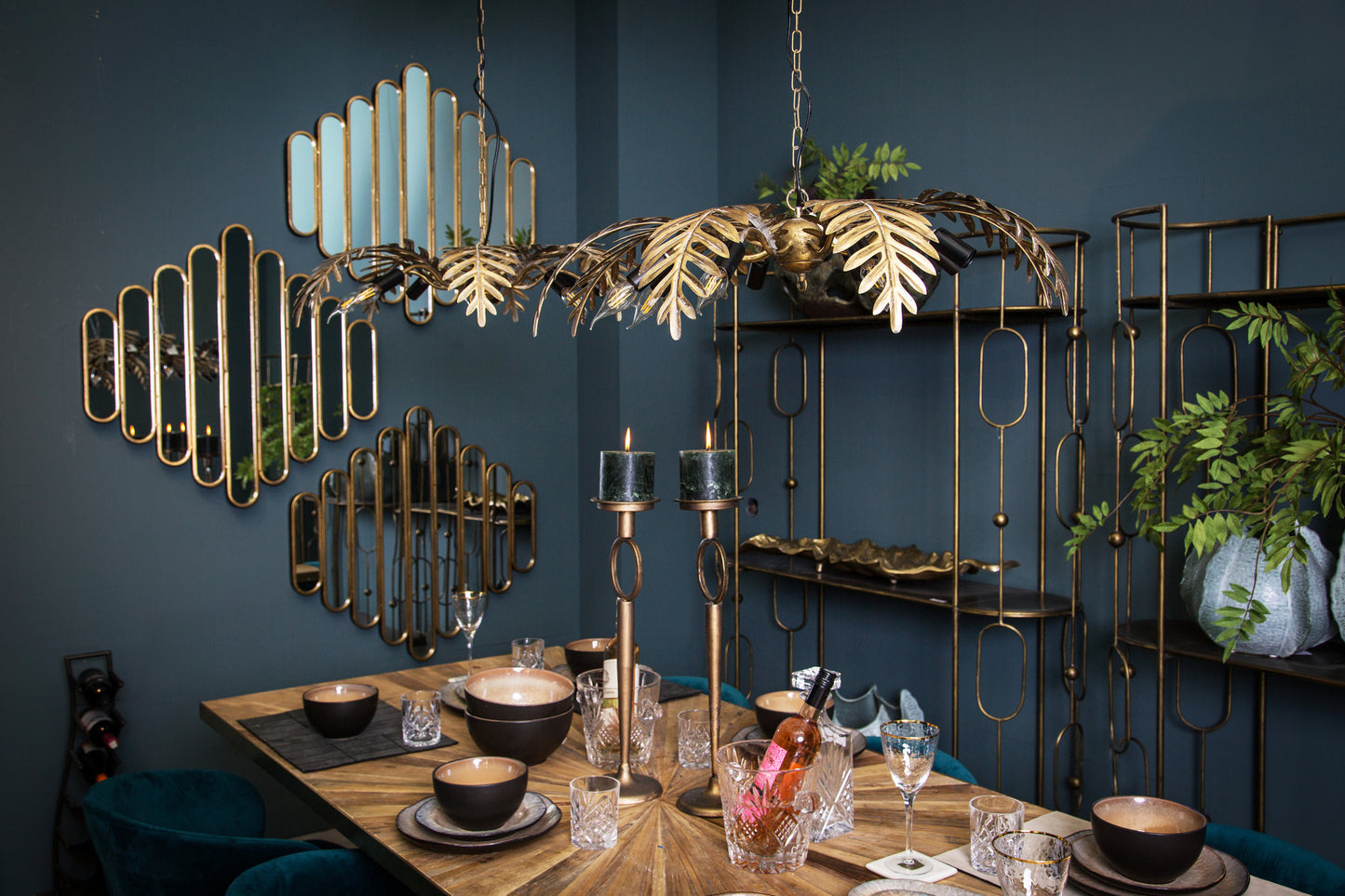 Moira Gold Metal Hanging Lamp Palm Leaf Wide