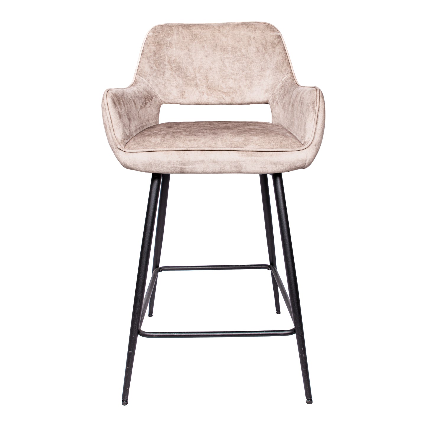 Fal LOW Velvet Khaki Bar Stool Black Metal Leg KD (set of 2)