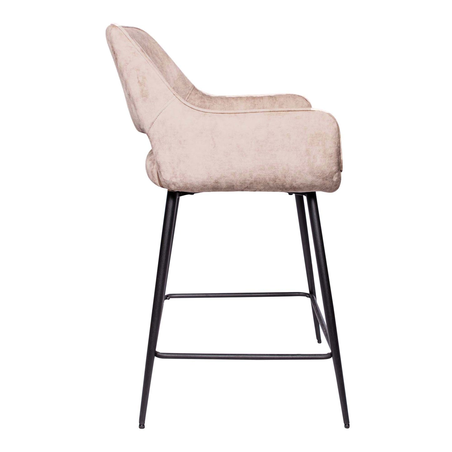 Fal LOW Velvet Khaki Bar Stool Black Metal Leg KD (set of 2)