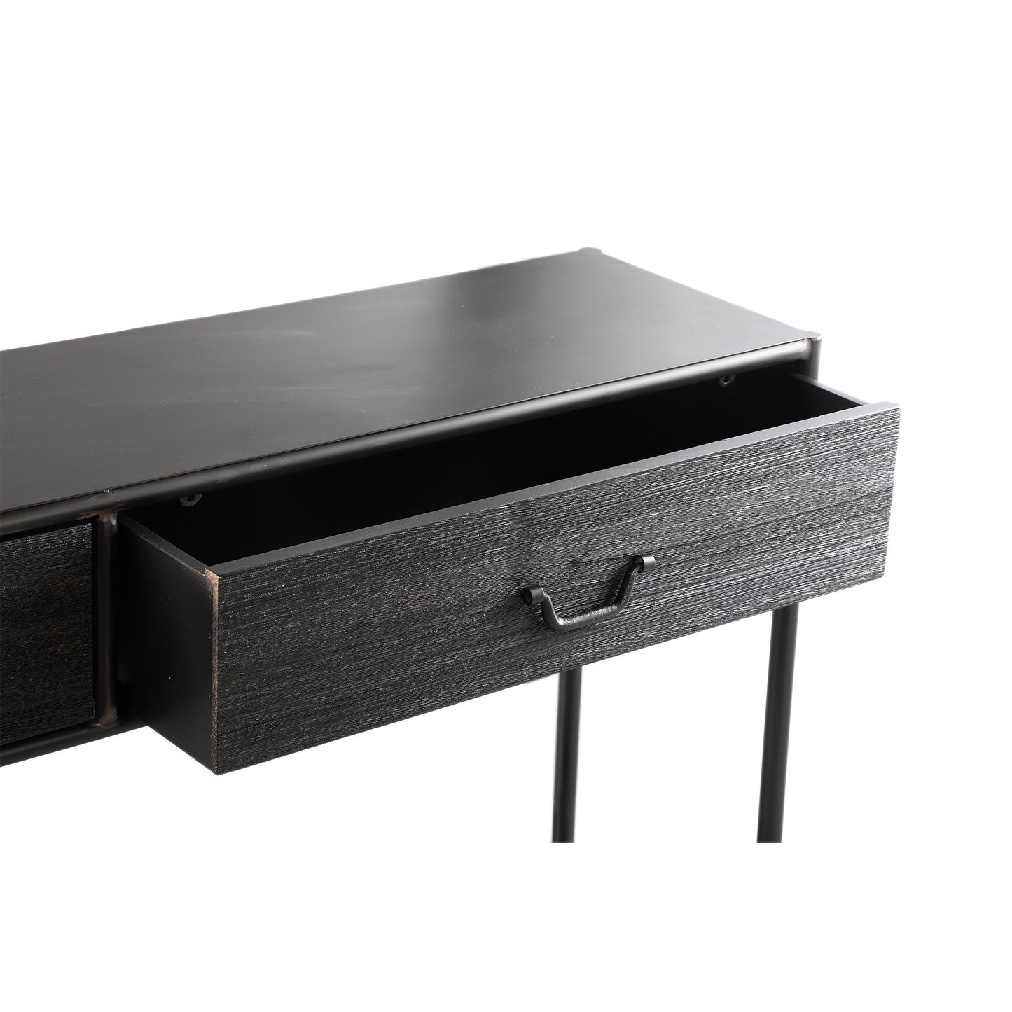 Ray Black Wooden Sidetable Metal Frame 2 Drawer