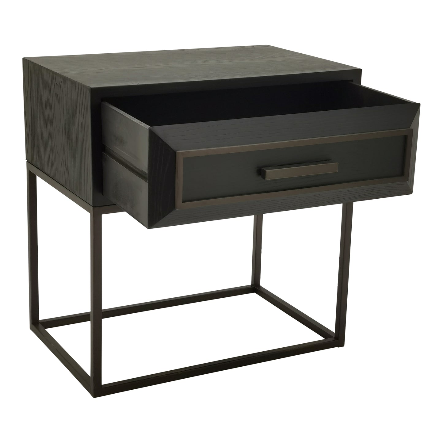 Lixly Black Wood Iron Frame Bedside Cabinet