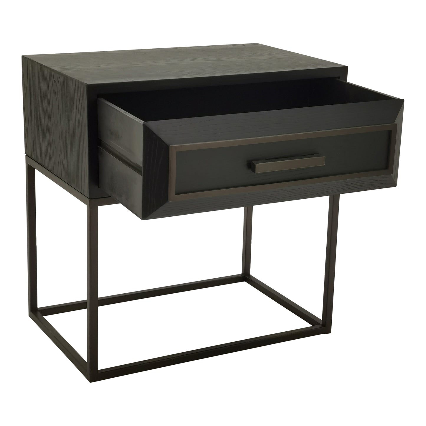 Lixly Black Wood Iron Frame Bedside Cabinet