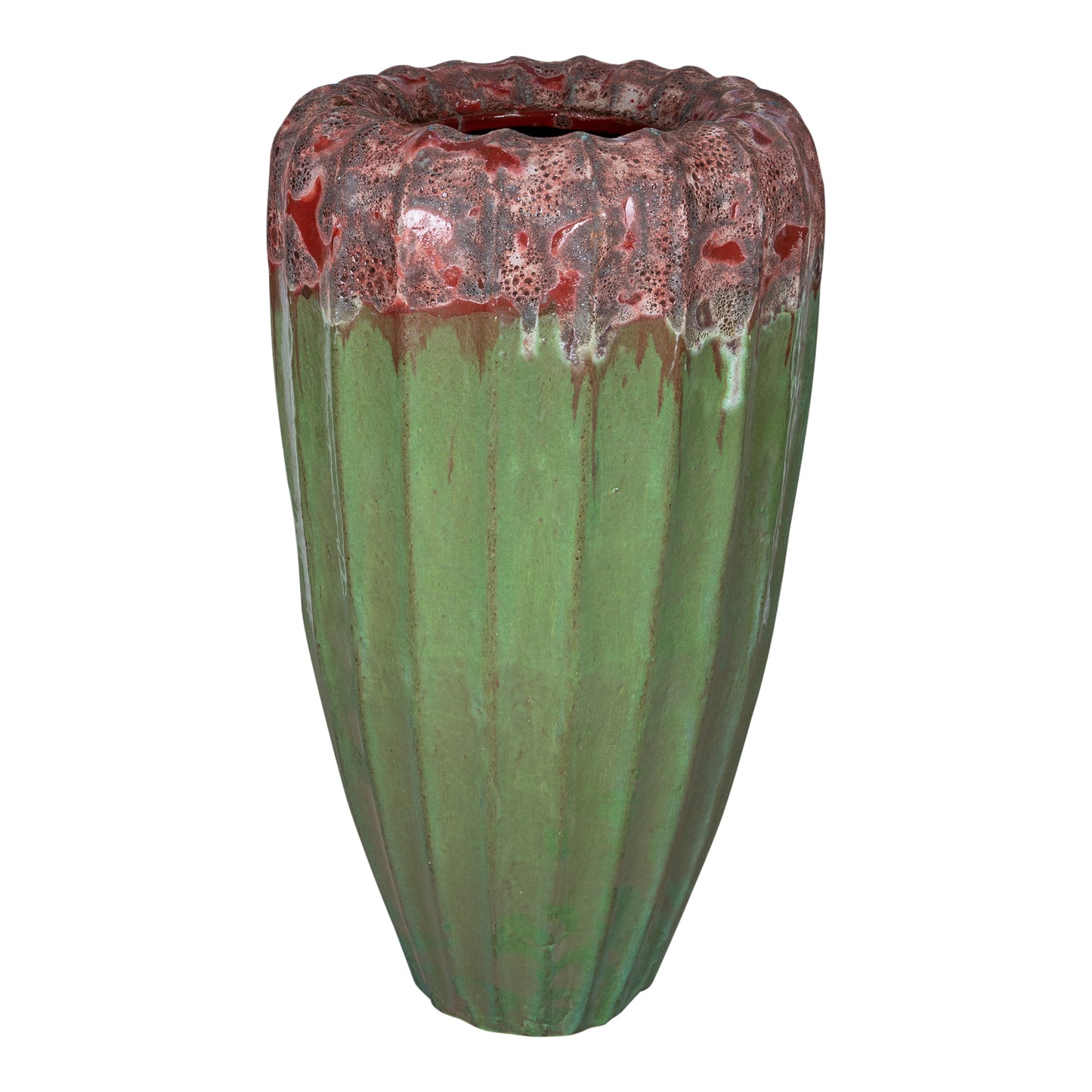 Linex Green Ceramic Pot Organic Ribbed Round S