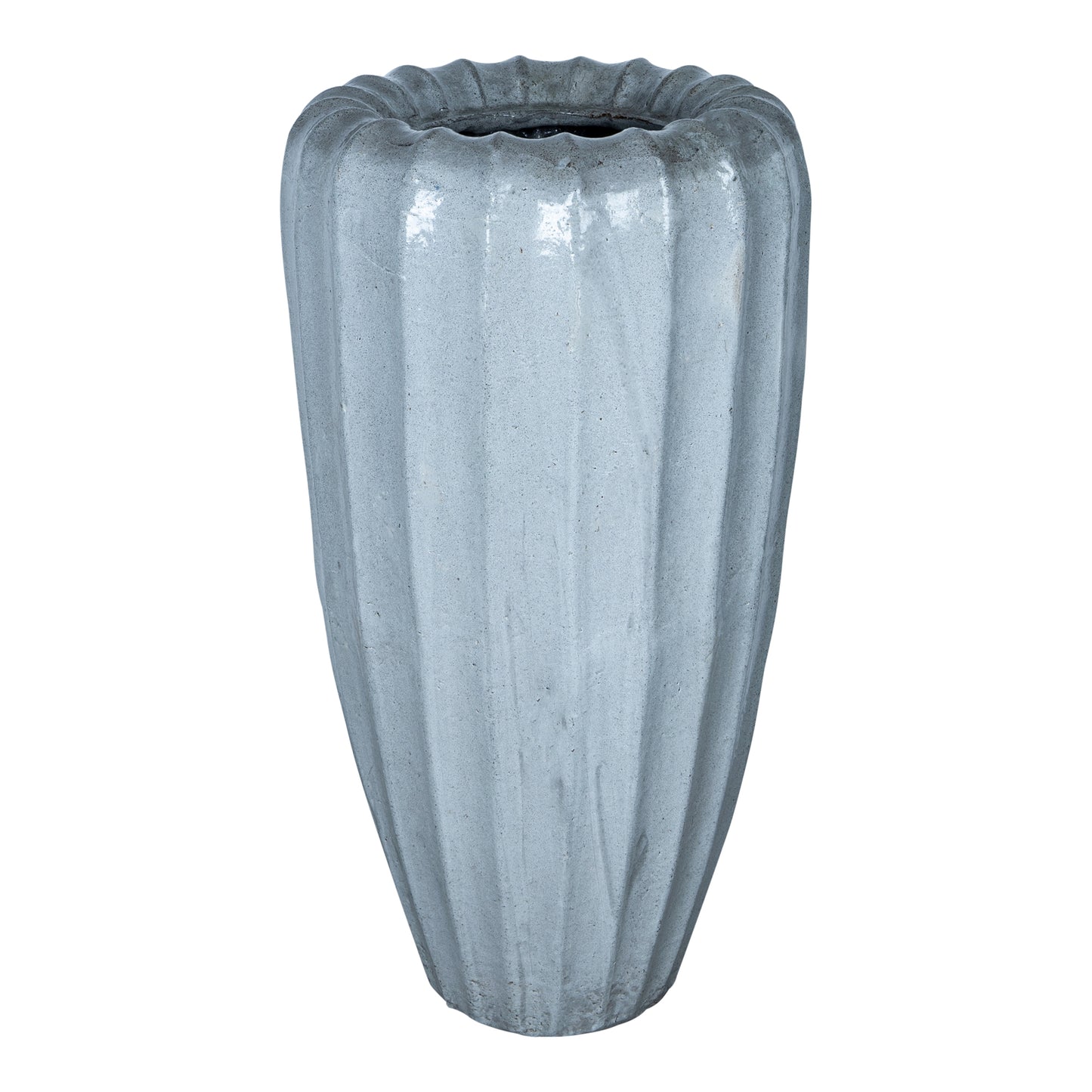 Linex White Ceramic Pot Organic Ribbed Round S