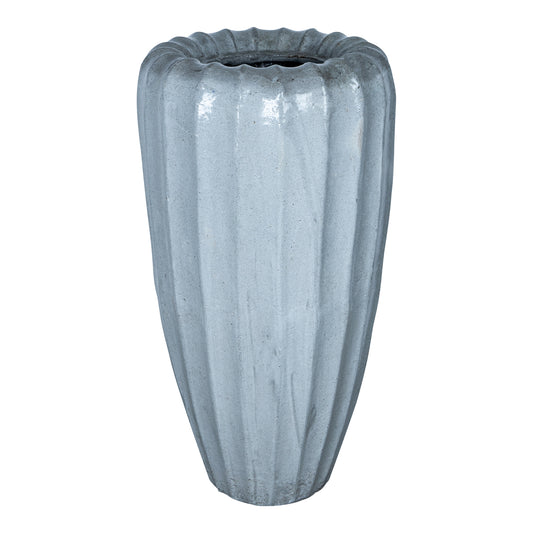 Linex White Ceramic Pot Organic Ribbed Round S