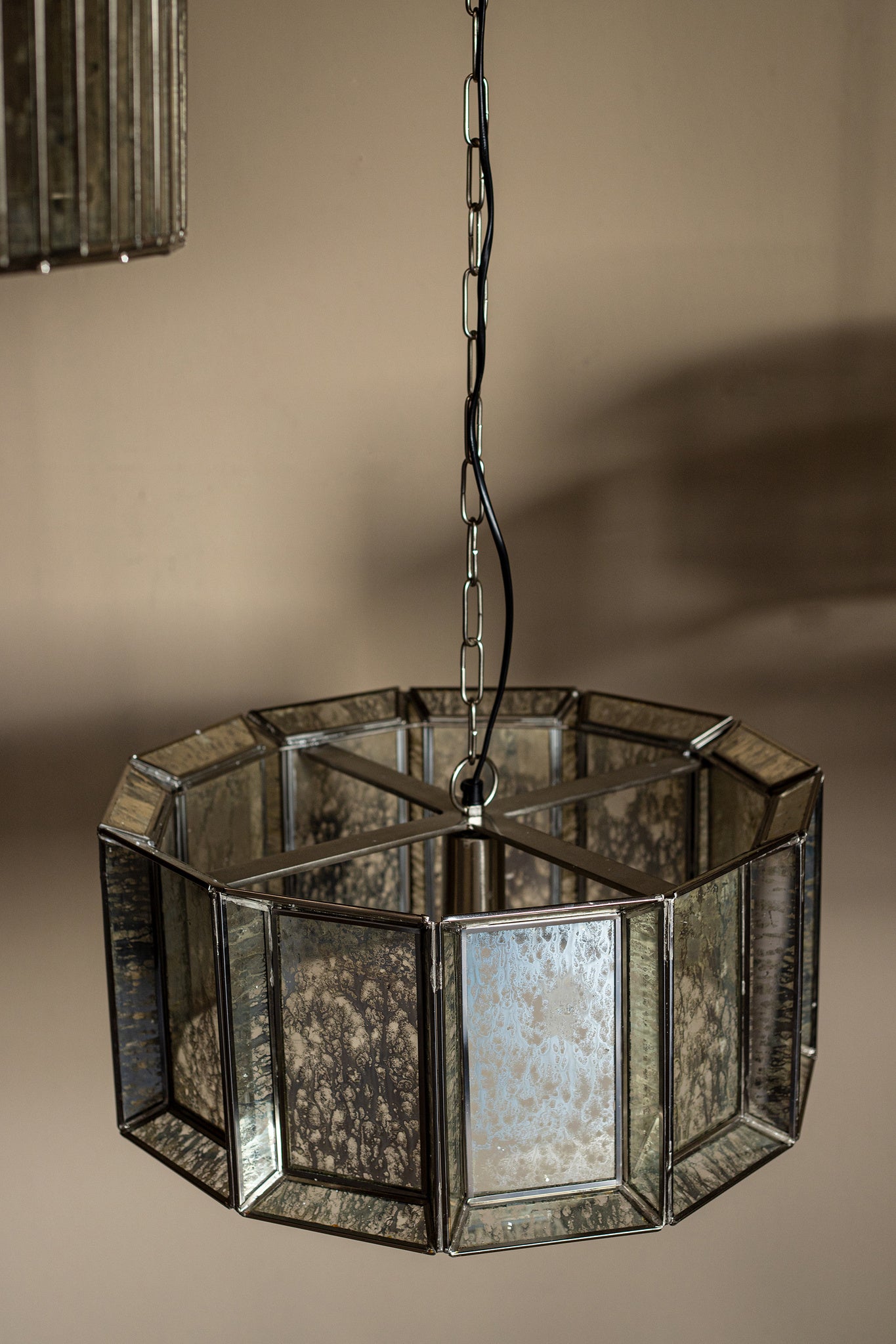 Cenna Brass Iron Hanging Lamp Antique Round Glass