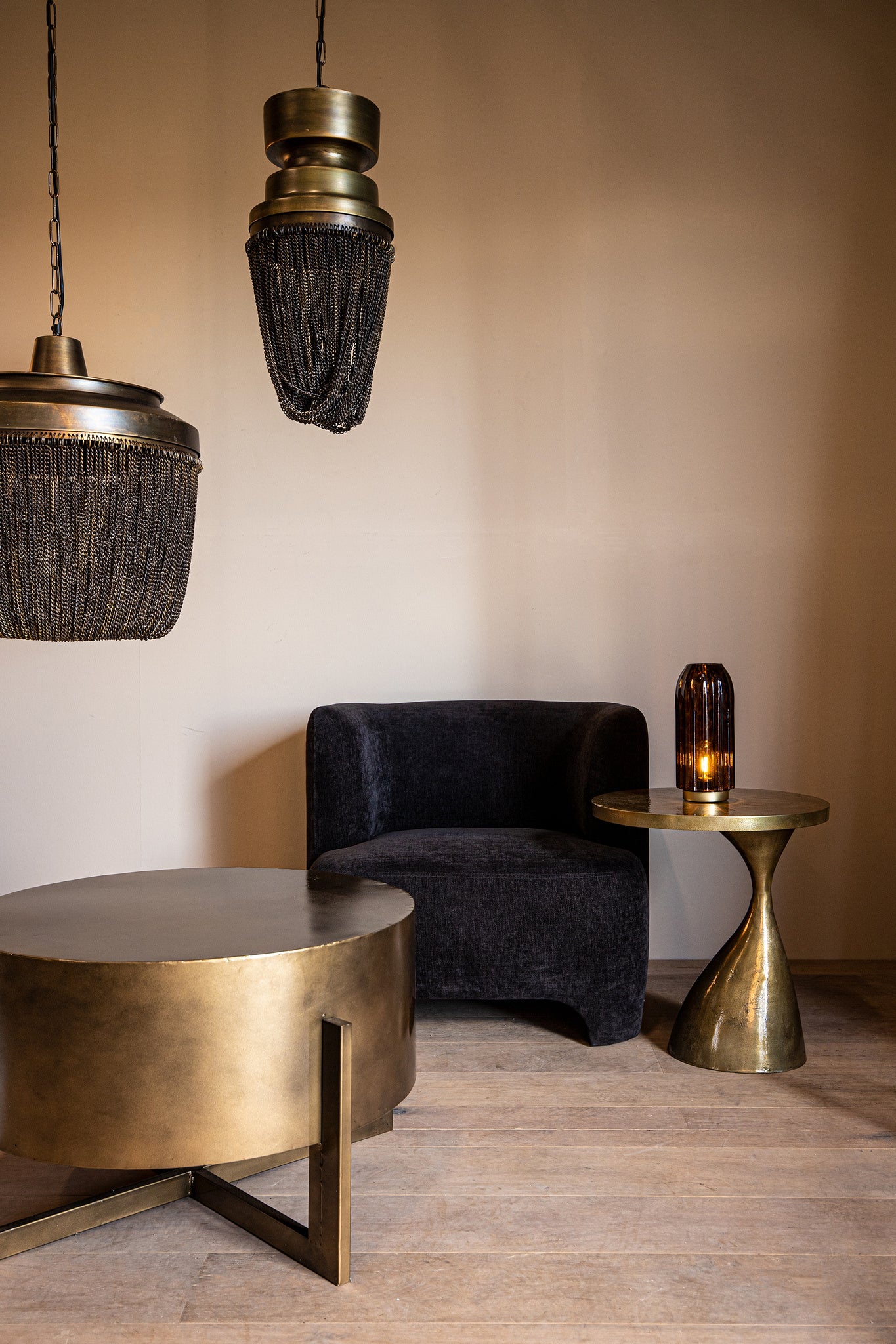 Zelivo Gold Iron Hanging Lamp Deco Chains Round S