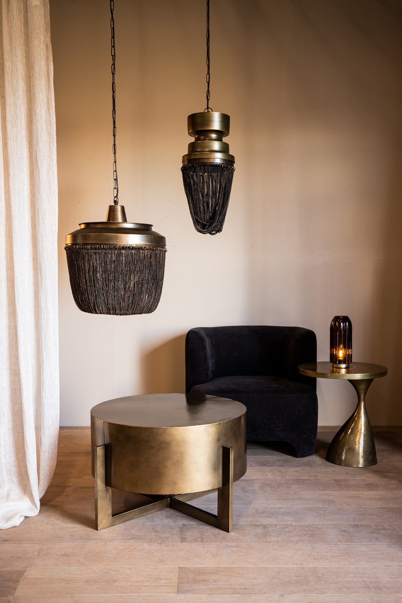 Zelivo Gold Iron Hanging Lamp Deco Chains Round S