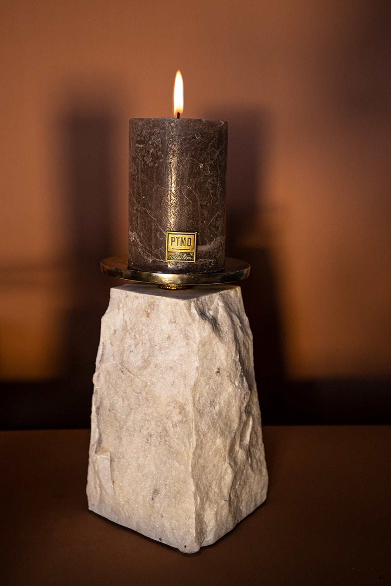 Nimo White Marble Candleholder Antique Gold Top S