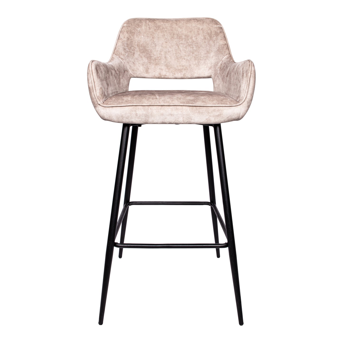 Fallon Velvet Khaki Bar Stool Black Metal Leg KD (set of 2)